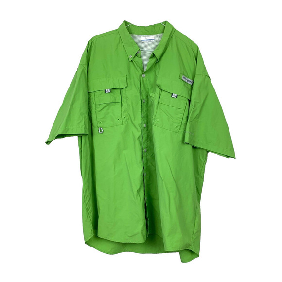 Columbia PFG Neon Green Button Down Mesh Lining Short Sleeve Shirt XL - Picture 1 of 11